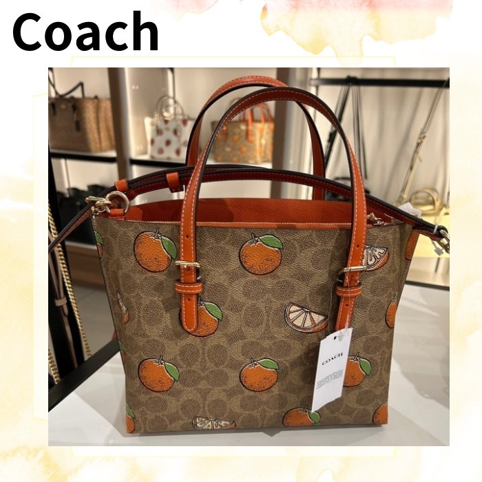【春にピッタリ★Coach★Mollie Tote Bag 25 Orange Print】