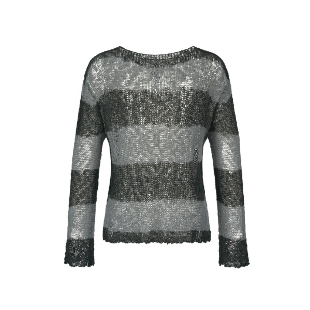 ★LECYTO★ Destroyed Mesh Stripe Long SleeveGray