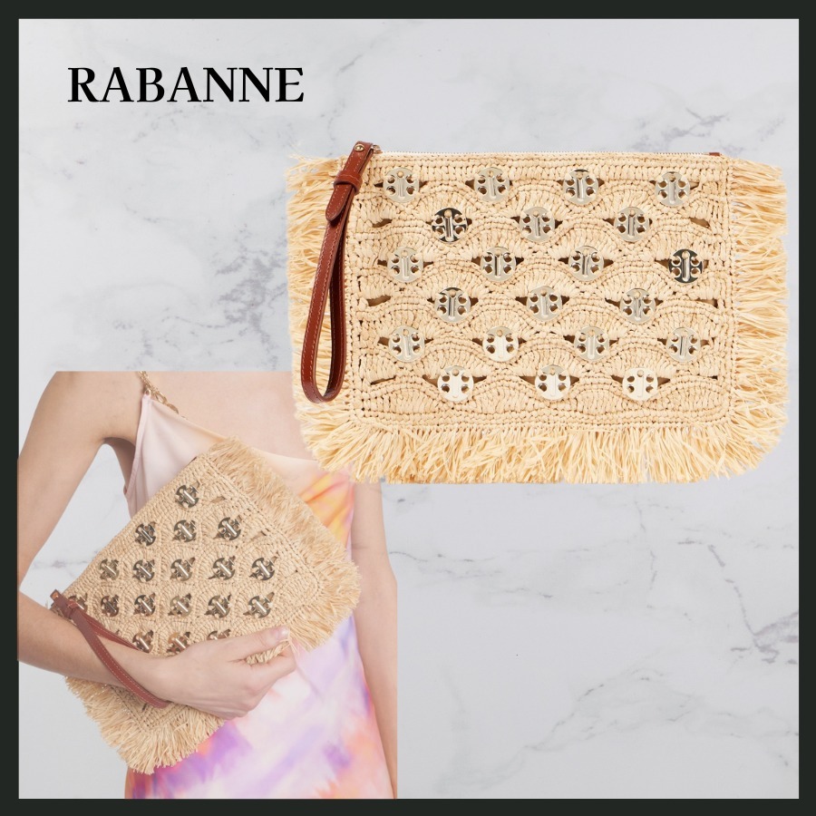 ★関税込★ RABANNE 装飾付き ラフィア クラッチバッグ