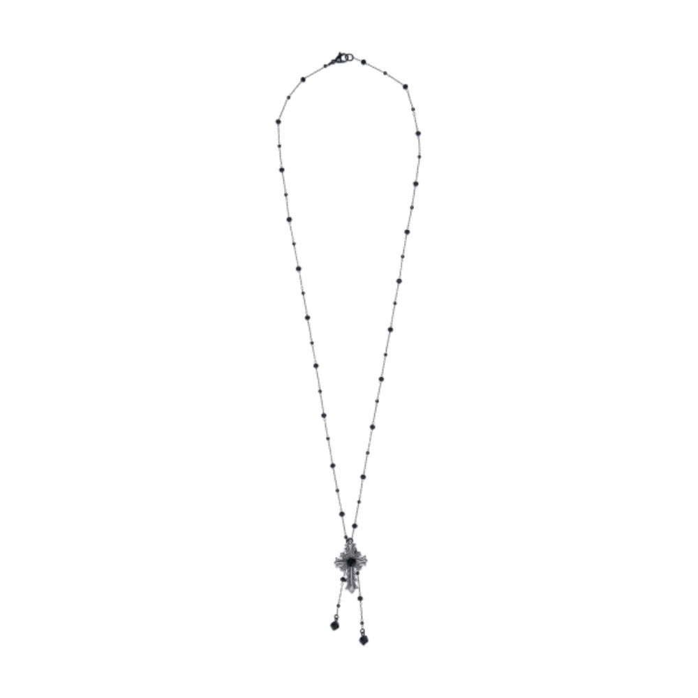 ★LECYTO★ Crystal Cross NecklaceBlack