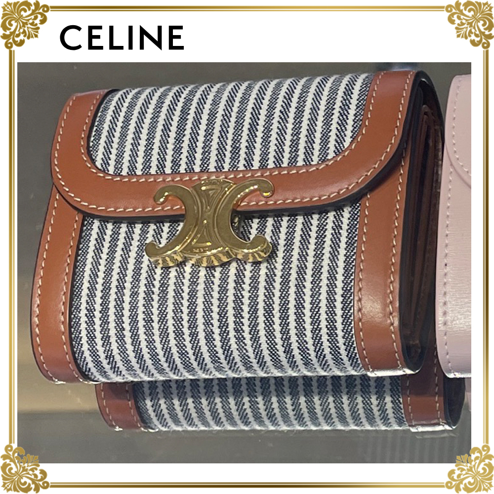 国内発☆送料無料！CELINE トリオンフ ストライプ 3つ折り財布