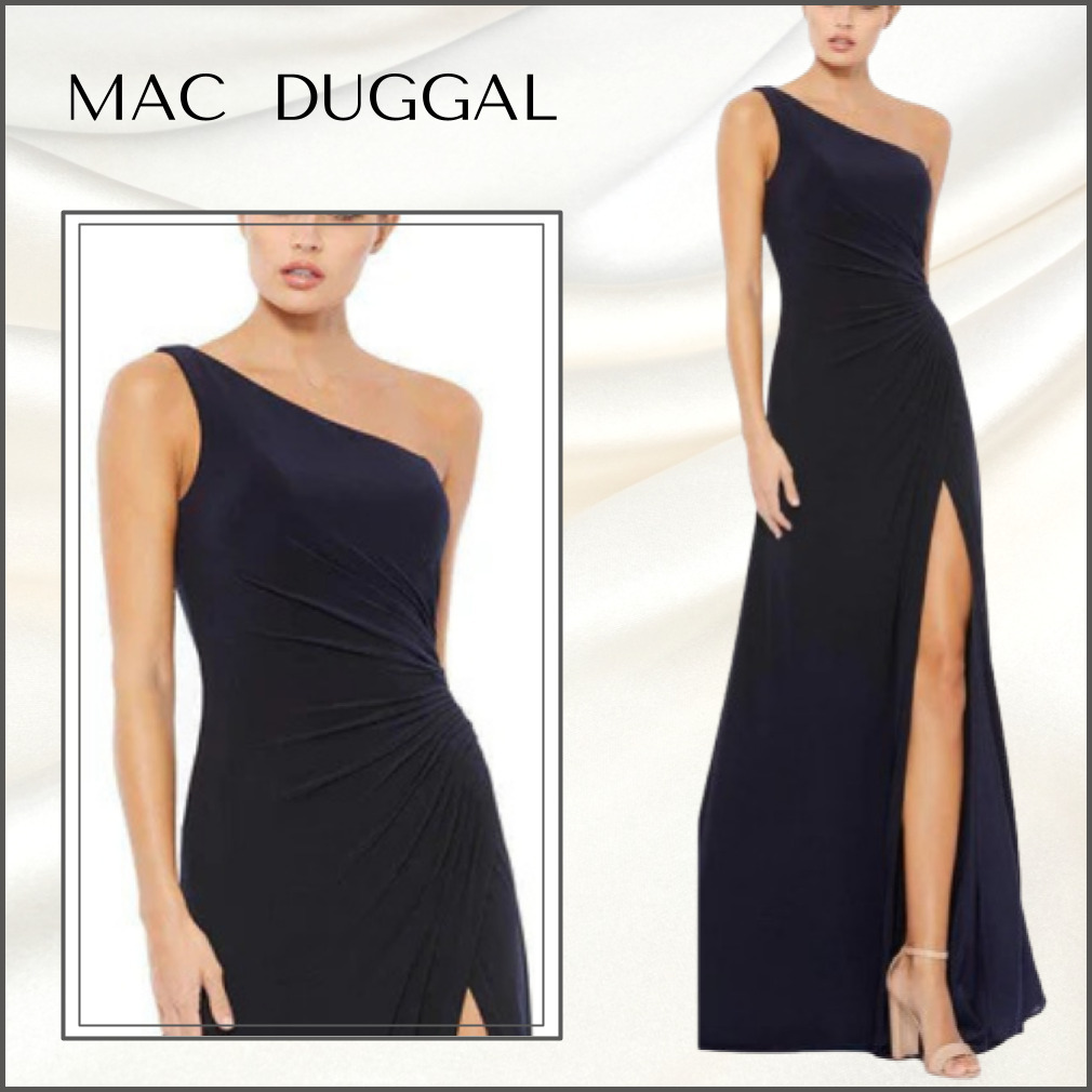 関税送料込【MAC DUGGAL】ロングドレス ワンショルダー ブラック