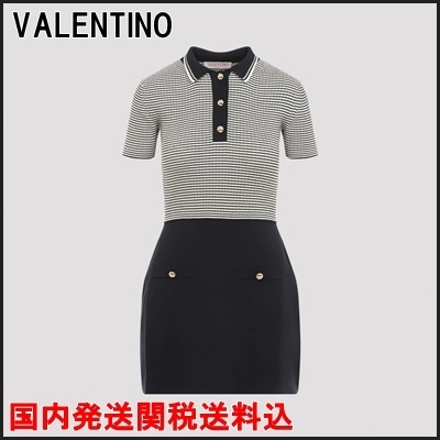 国内発 VALENTINO ストライプコットン半袖ポロミニドレス