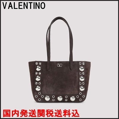 国内発 VALENTINO Vロゴブラウンレザートートバッグ