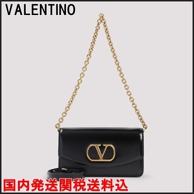 国内発 VALENTINO Vロゴブラックレザークラッチバッグ