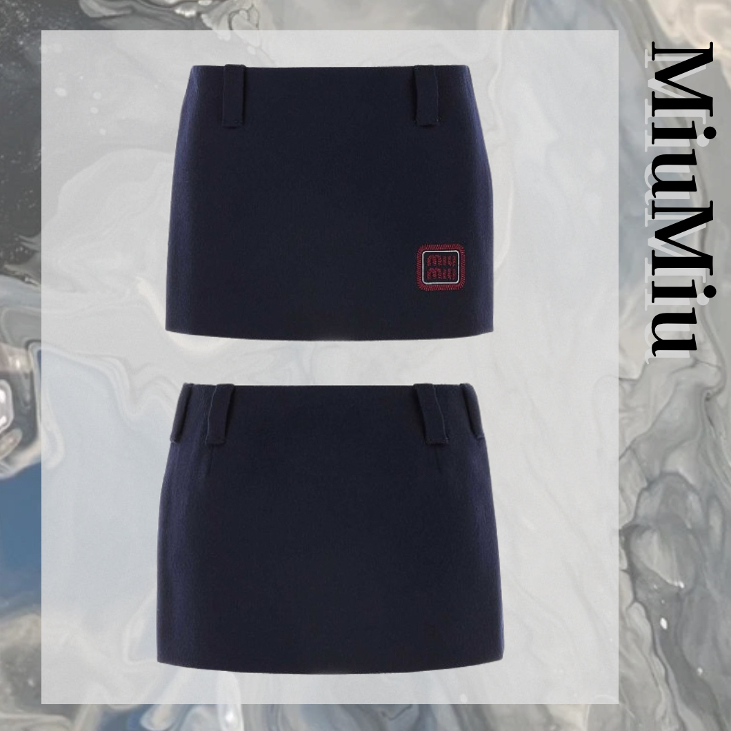 MiuMiu ロゴ ウール ミニ スカート ネイビー【注目商品】★