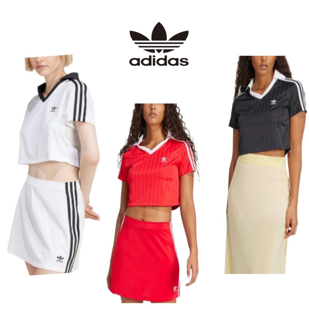 adidas ジャカード Vネック クロップド ポロシャツ