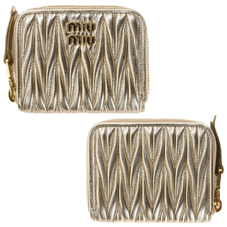 miumiu☆ロゴポイント ラウンドジップ 折りたたみ財布 GOLD