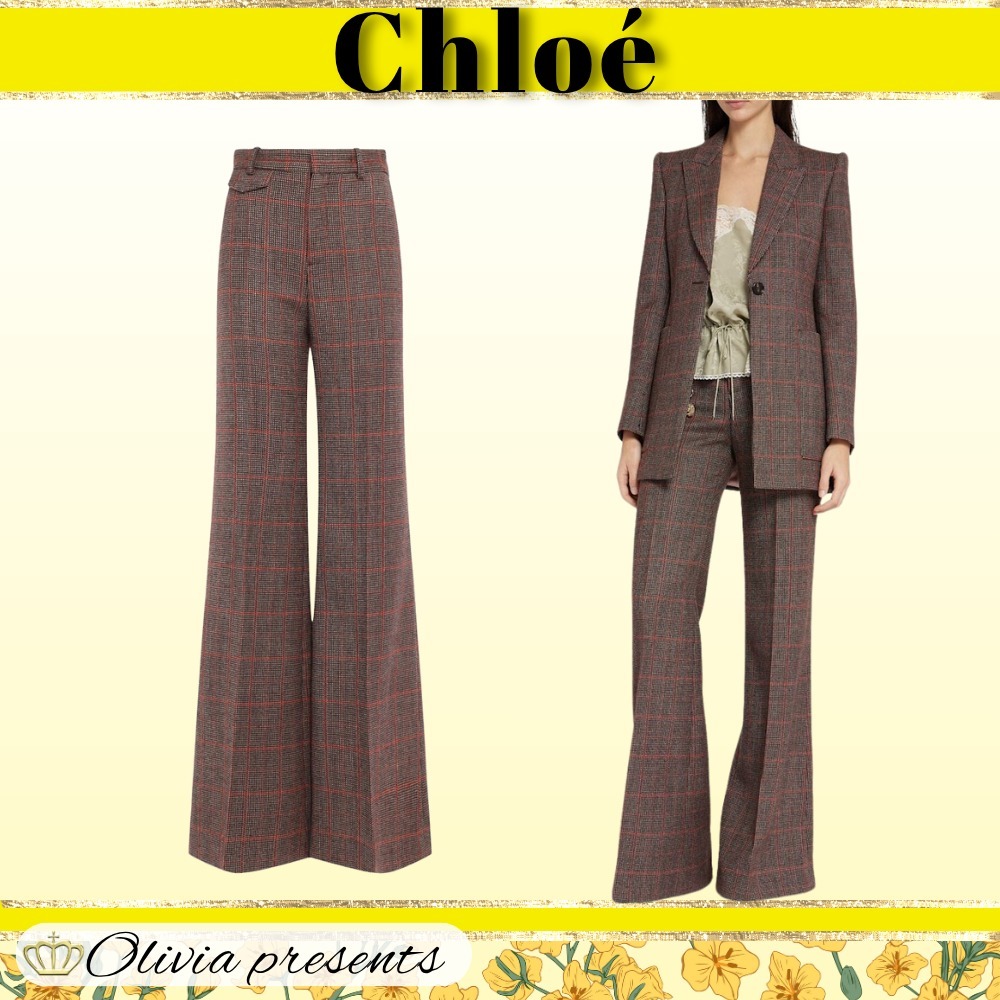 【Chloe】チェックウールフレアパンツ