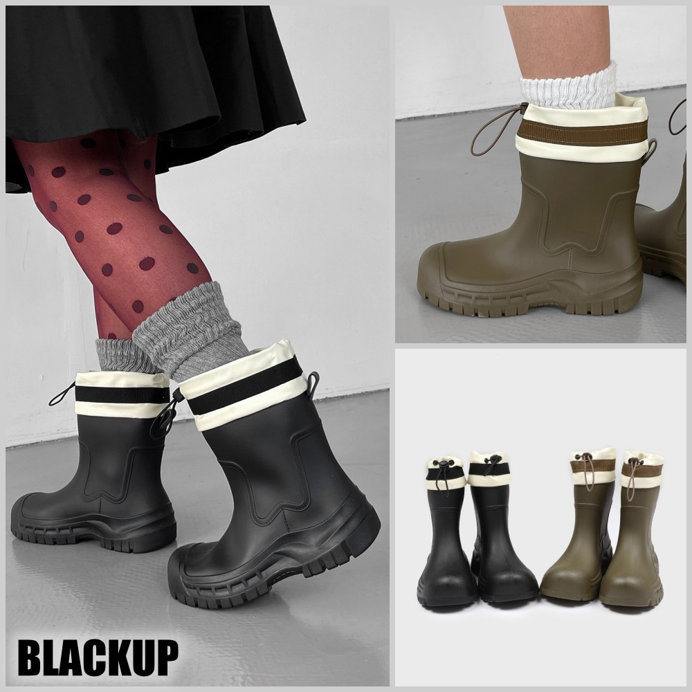 ★BLACKUP★ダブルライン ストリング ショートレインブーツ