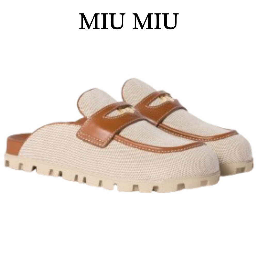 【MIU MIU】キャンバスxレザー ミュール