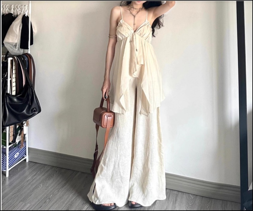 キャミソールセットアップ ナチュラル素材 体型カバー夏服