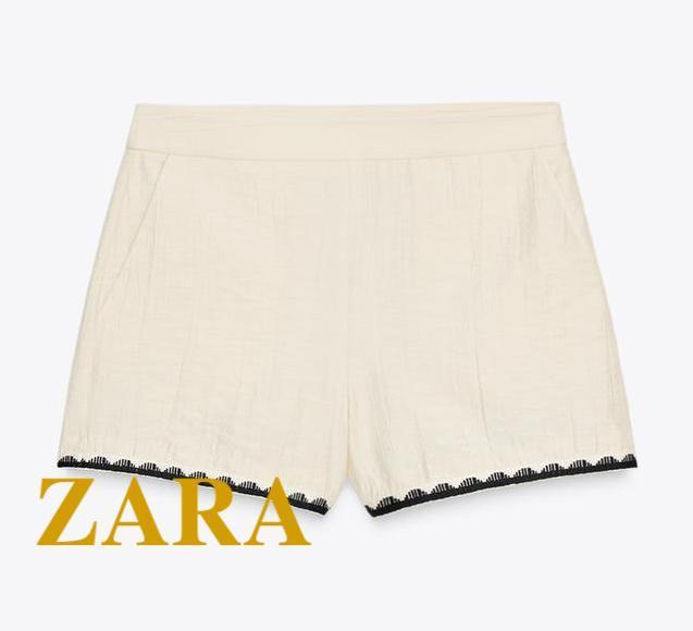☆ドイツ発*ZARA*新作*コントラスト刺繍トリムショートパンツ☆