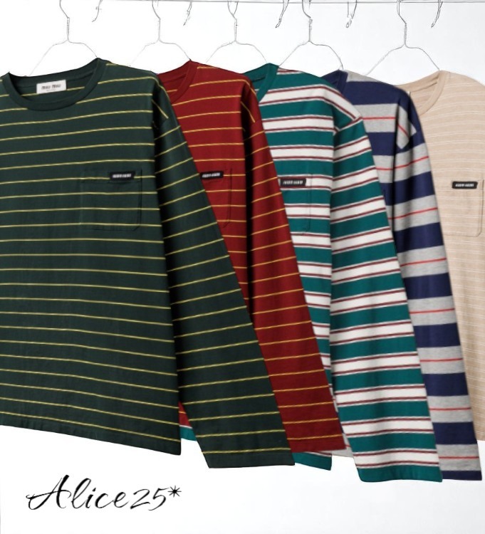 MiuMiu /ロゴ コットンジャージー 長袖 Tシャツ ボーダー 全色
