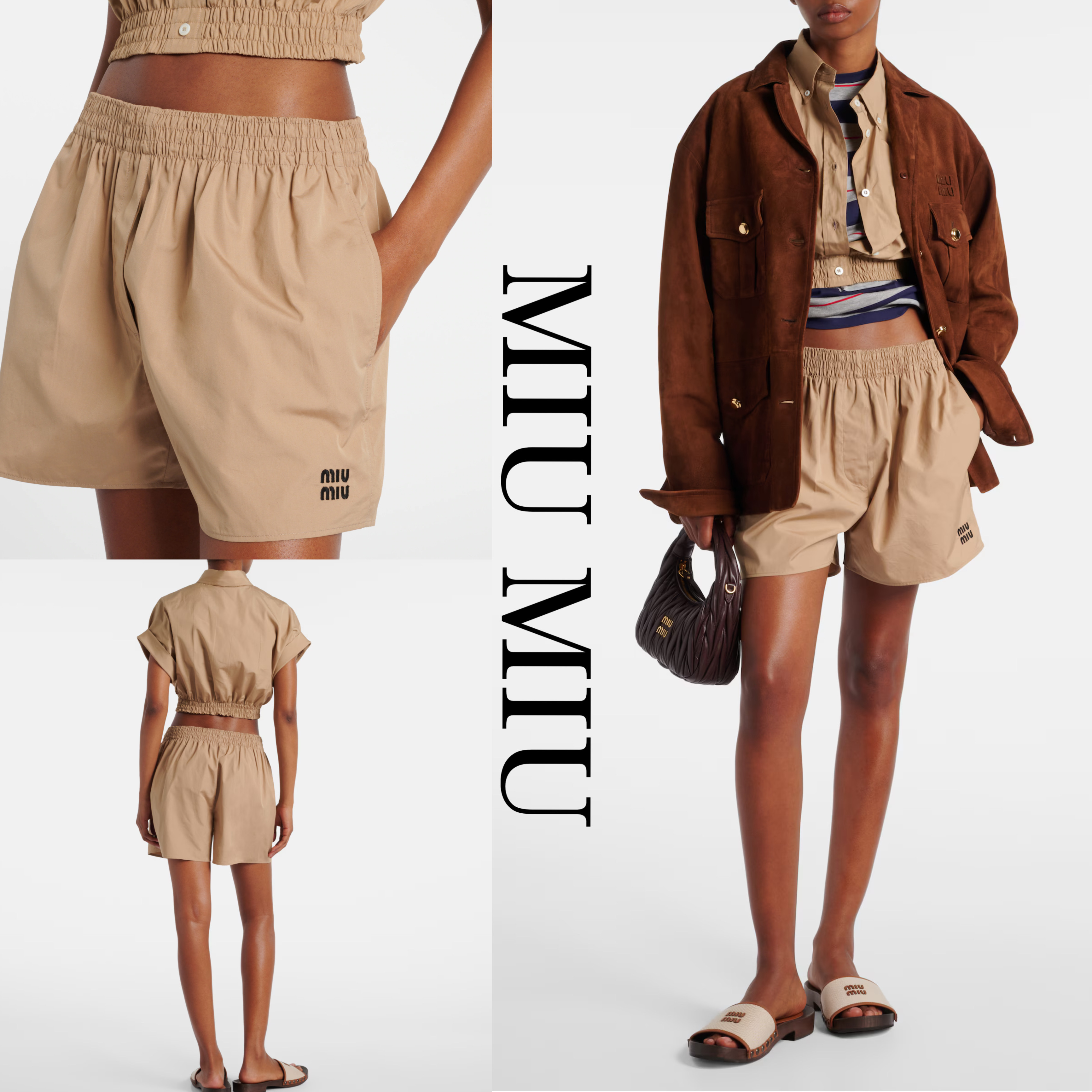 新作*MIUMIU* コットンポプリン ショートパンツ ベージュ