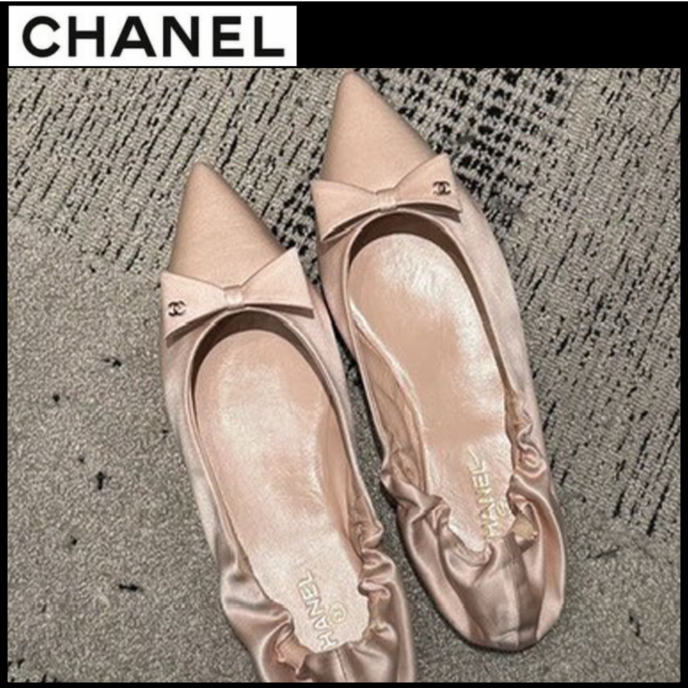 上品な印象に【CHANEL】バレエフラットシューズ リボン