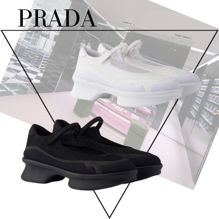 【PRADA】メッシュファブリック バレリーナ ブラック ホワイト