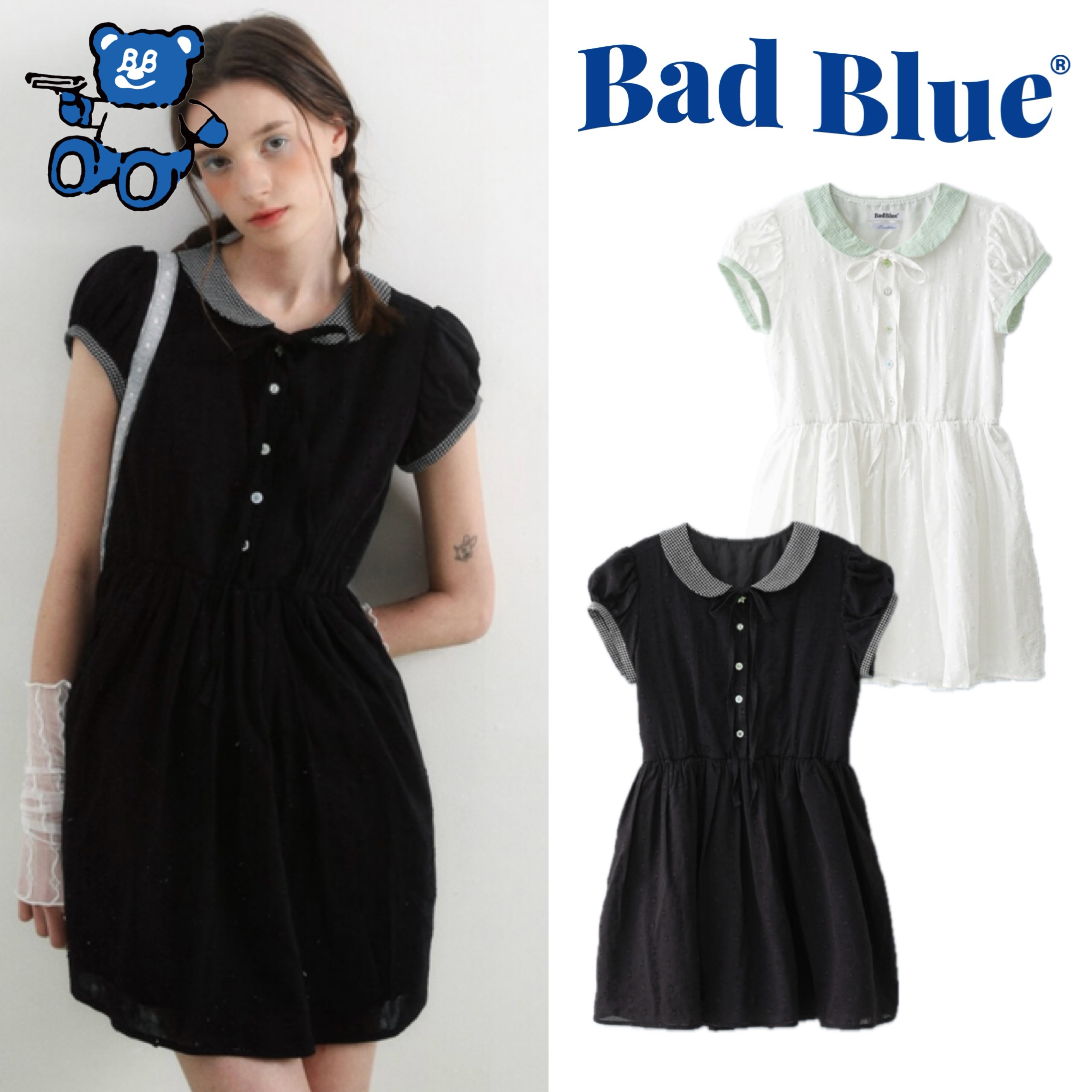 【韓国BAD BLUE バッドブルー】Buttons Collar Dress