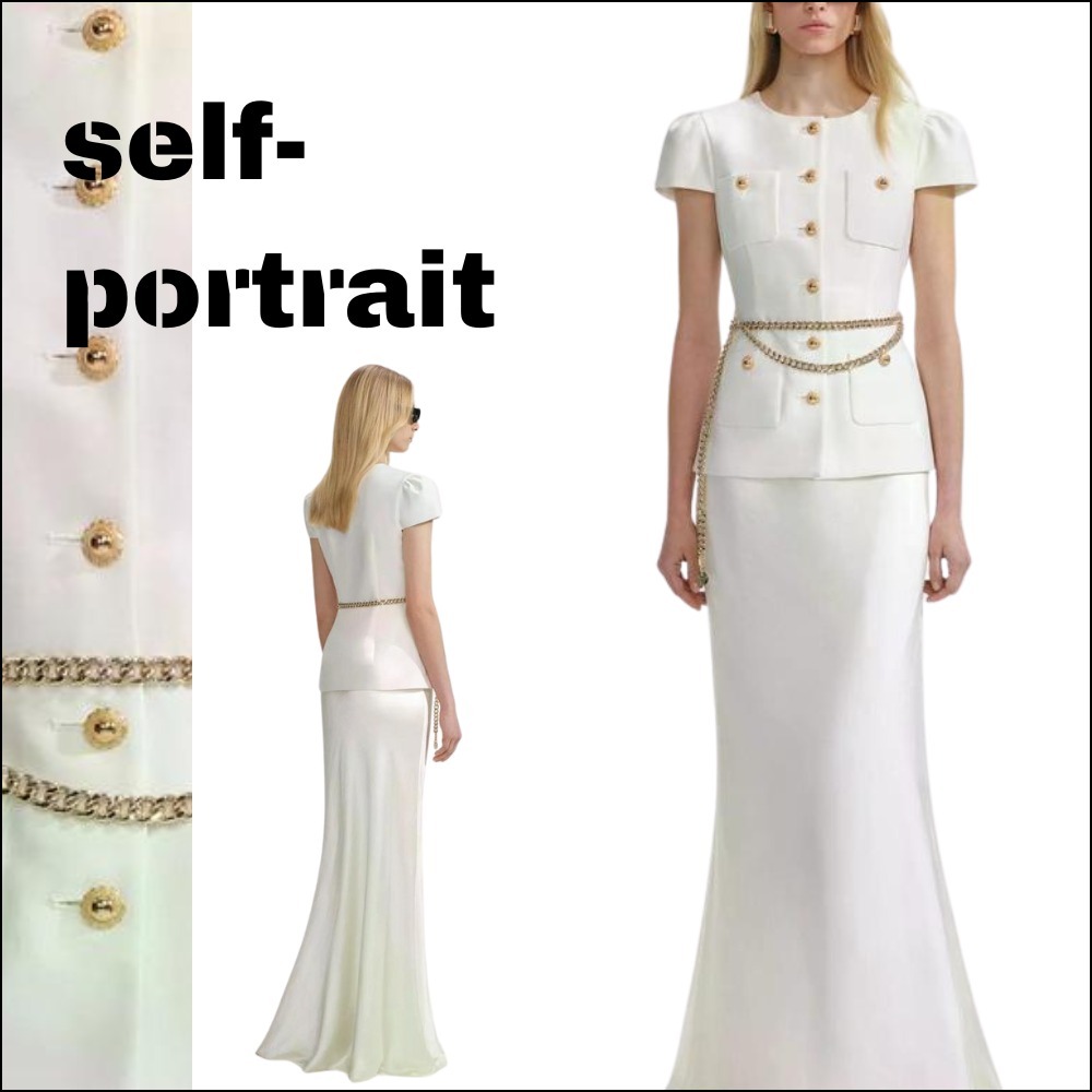 【selfportrait】ロングドレス ツーピース サテン 半袖 ホワイト