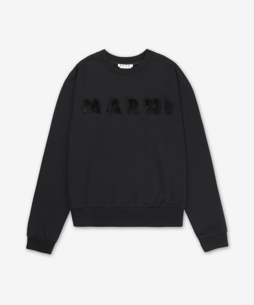 【関税込】 ロゴ コットン マンツーマンTシャツ - ブラック