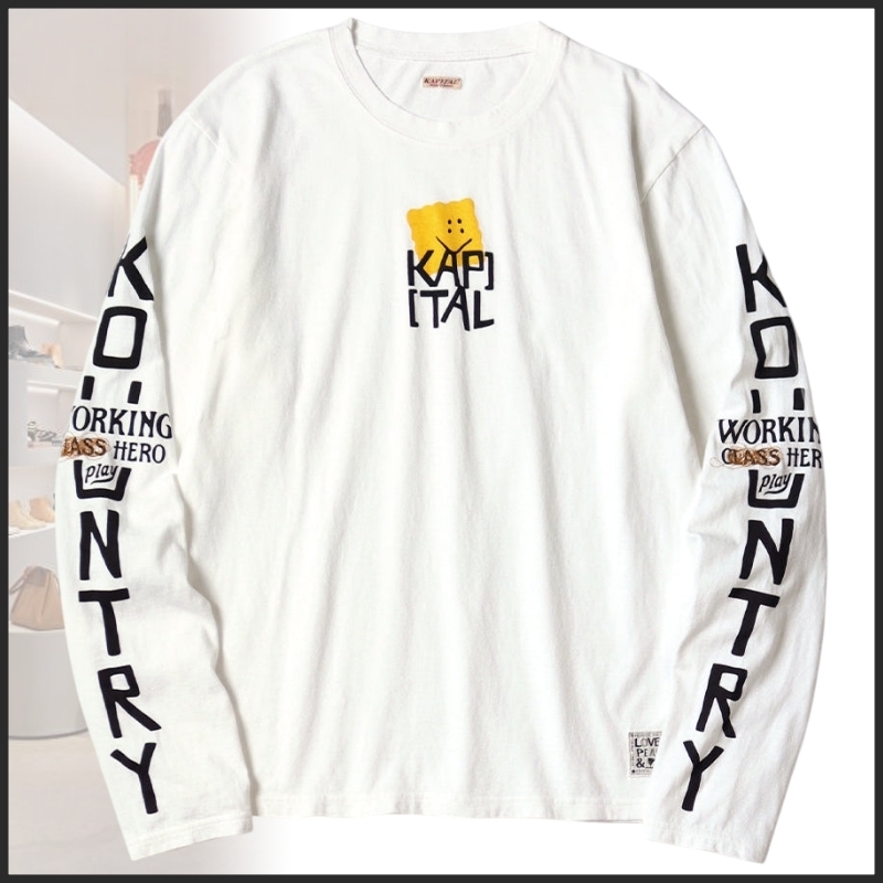 国内外ラッパーに超人気! KAPITAL Peckish 袖ロゴ 長袖Tシャツ