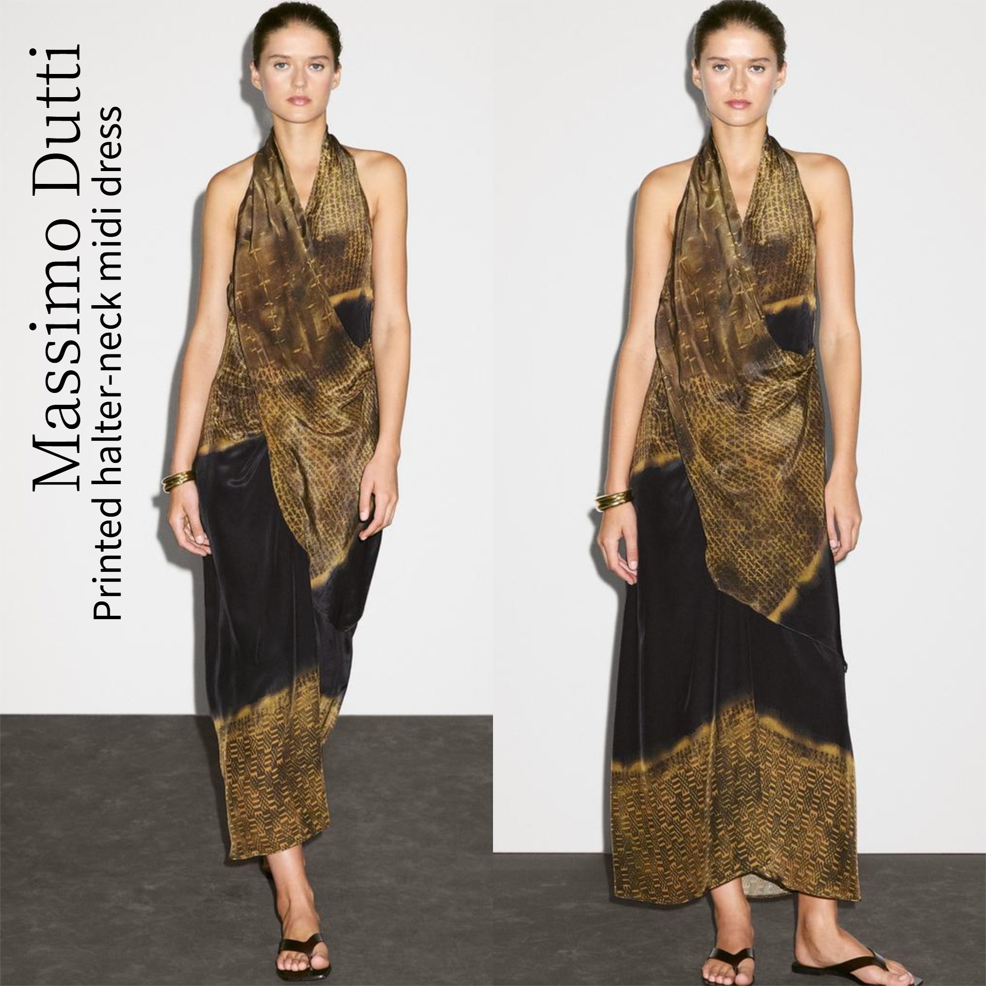 【Massimo Dutti】Printed halter-neck midi dress