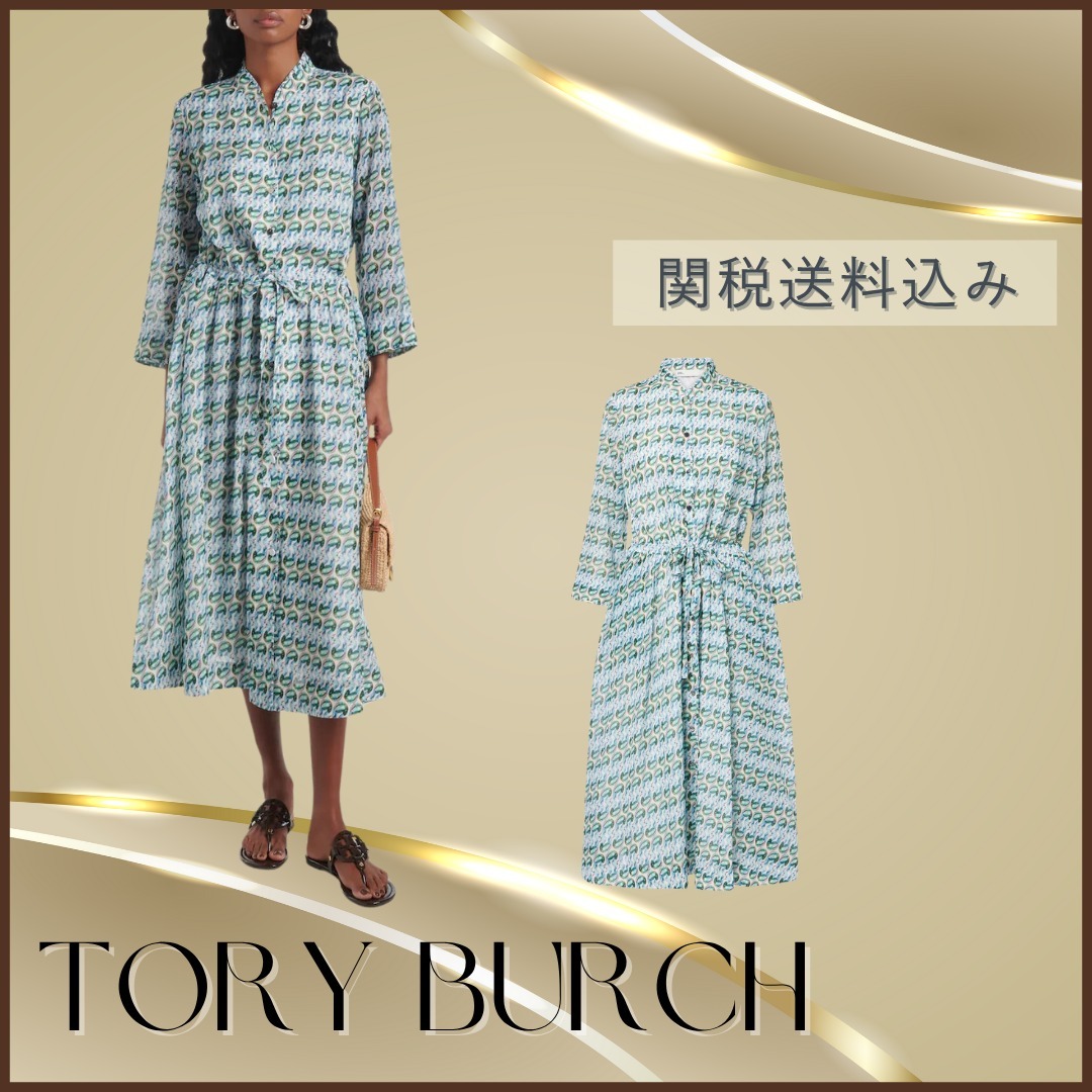 Tory Burch【関税送料込】プリントシルク＆コットンミディドレス