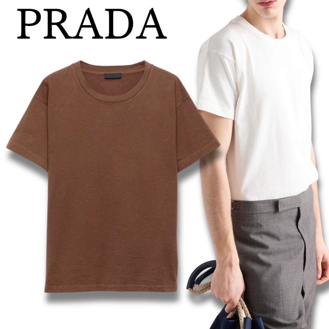 トライアングルロゴ クルーネック 半袖コットンTシャツ