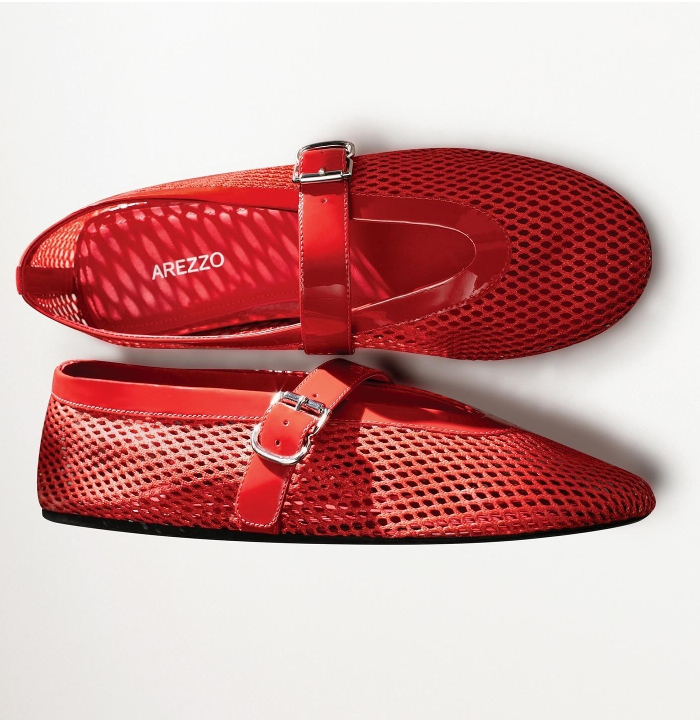 AREZZO*メッシュ*バレリーナ*フラット*Vermelha Tela Fivela