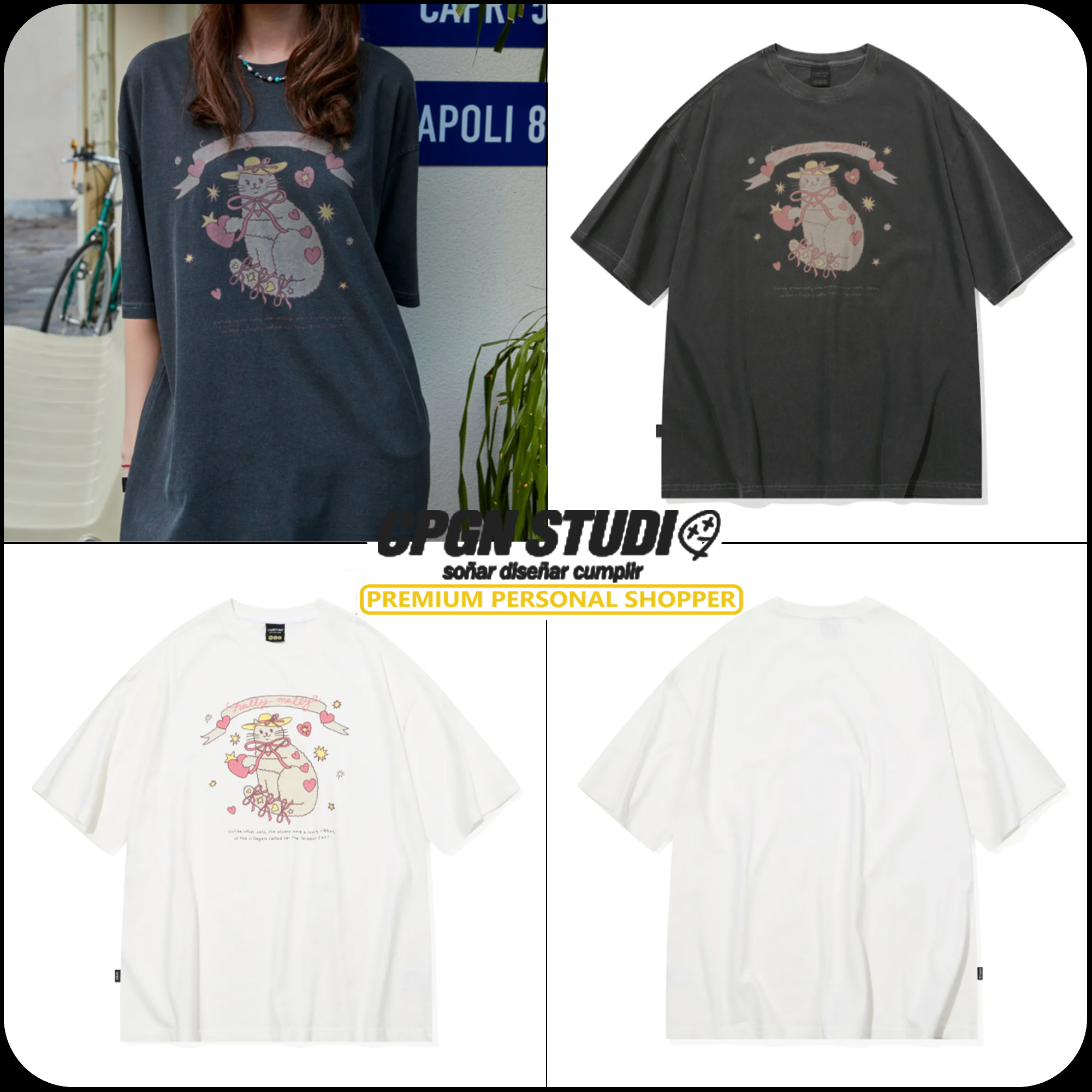[CPGN STUDIO]25SS★CATS RIBBON PIGMENT SHORT SLEEVE T-SHIRT