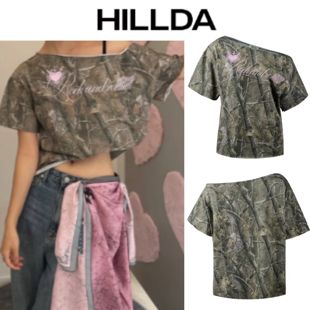 【HILLDA】25ss RealTree One-Shoulder Tee