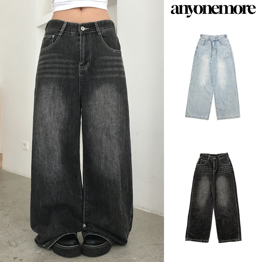 【Anyone more】Pek Summer Adjust Snap Washing Denim Wide PT