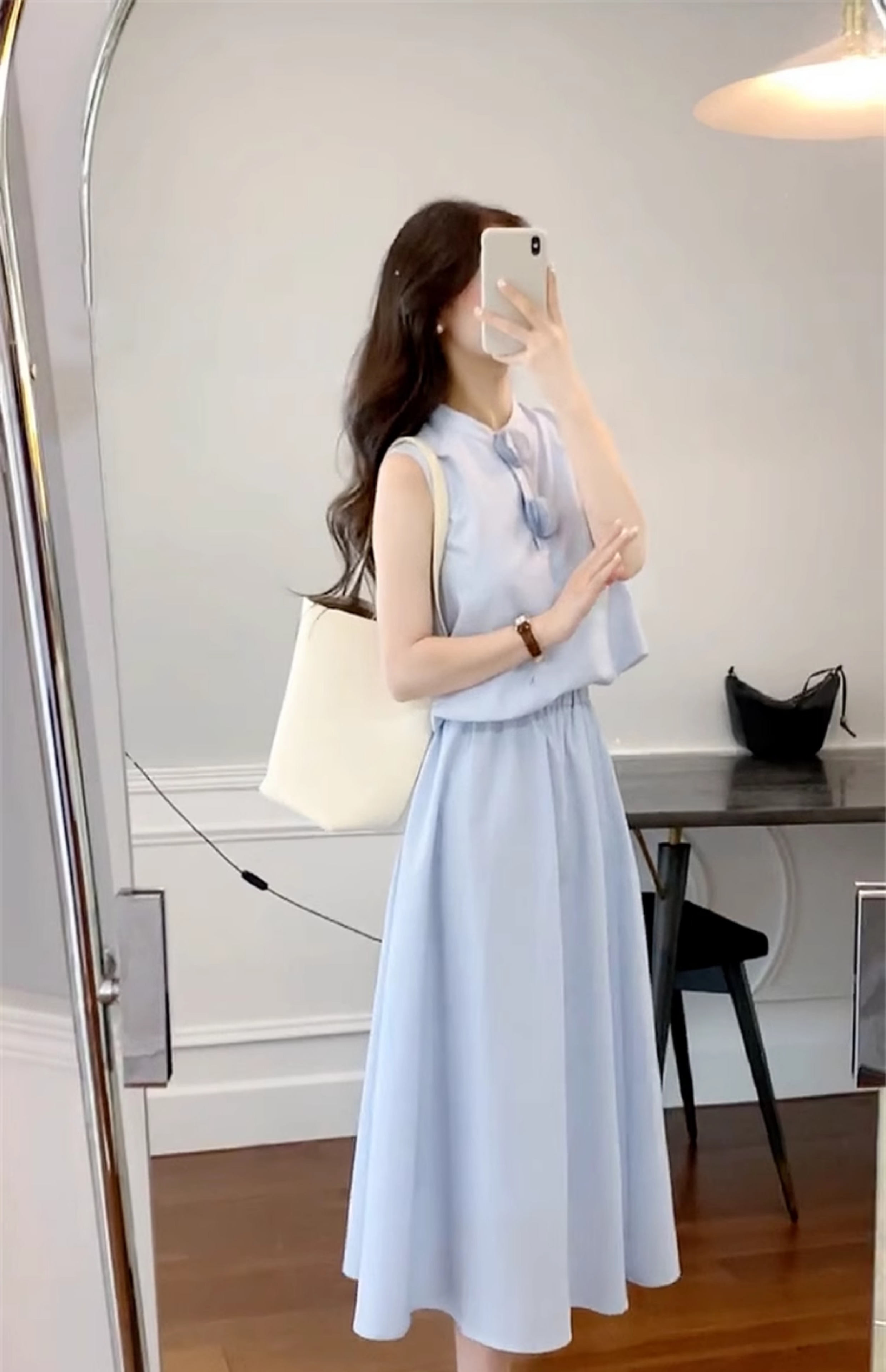 セットアップ ノースリーブ ブラウス ロング スカート 上品 韓国