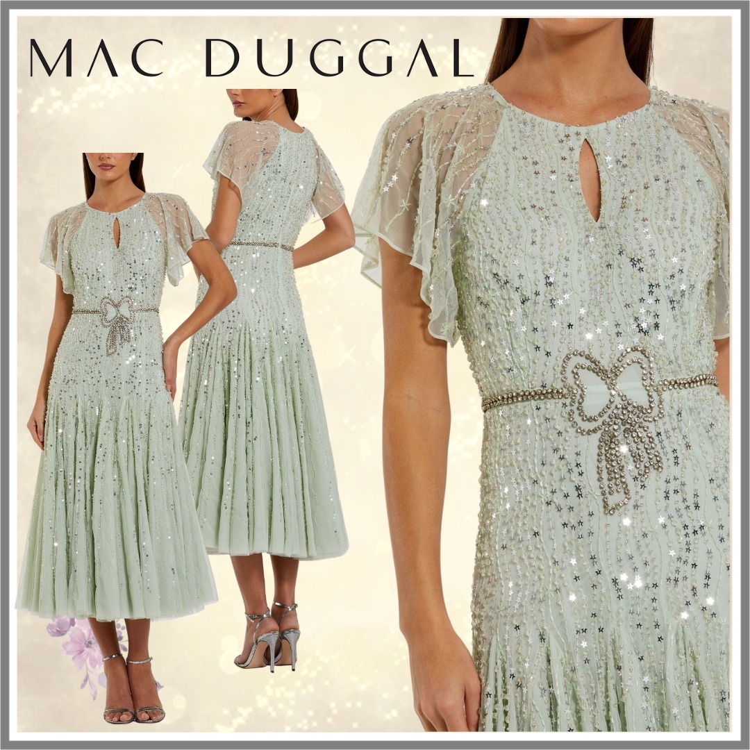 【Mac Duggal】エンベリッシュド ボウ フラッタースリーブドレス