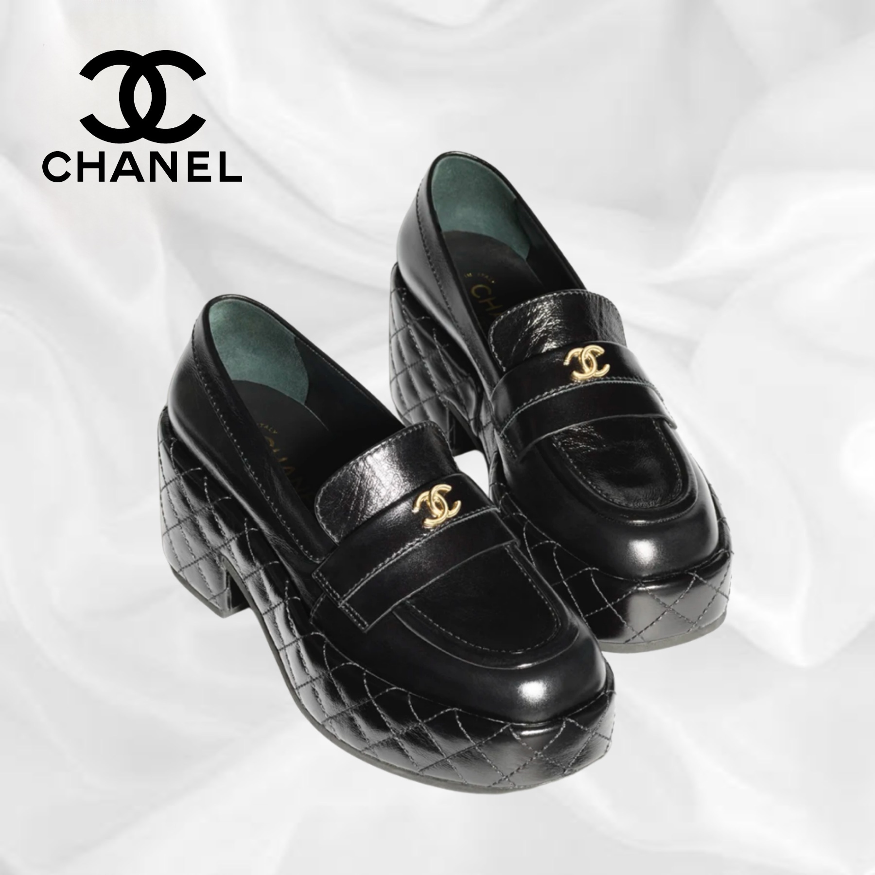 【CHANEL】ローファー ココマーク 厚底 マトラッセ 7.5cm ヒール