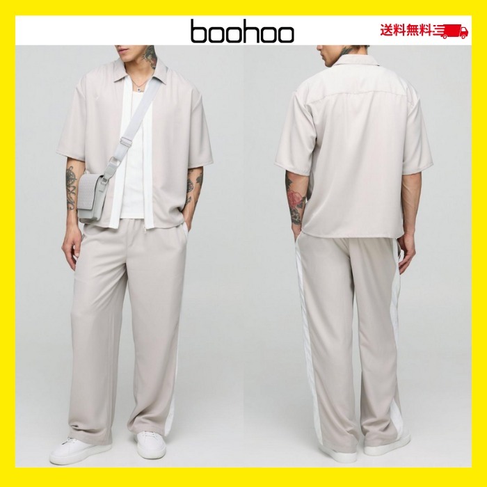 送料無料 boohoo/半袖シャツ＆ワイドレッグ パンツセット
