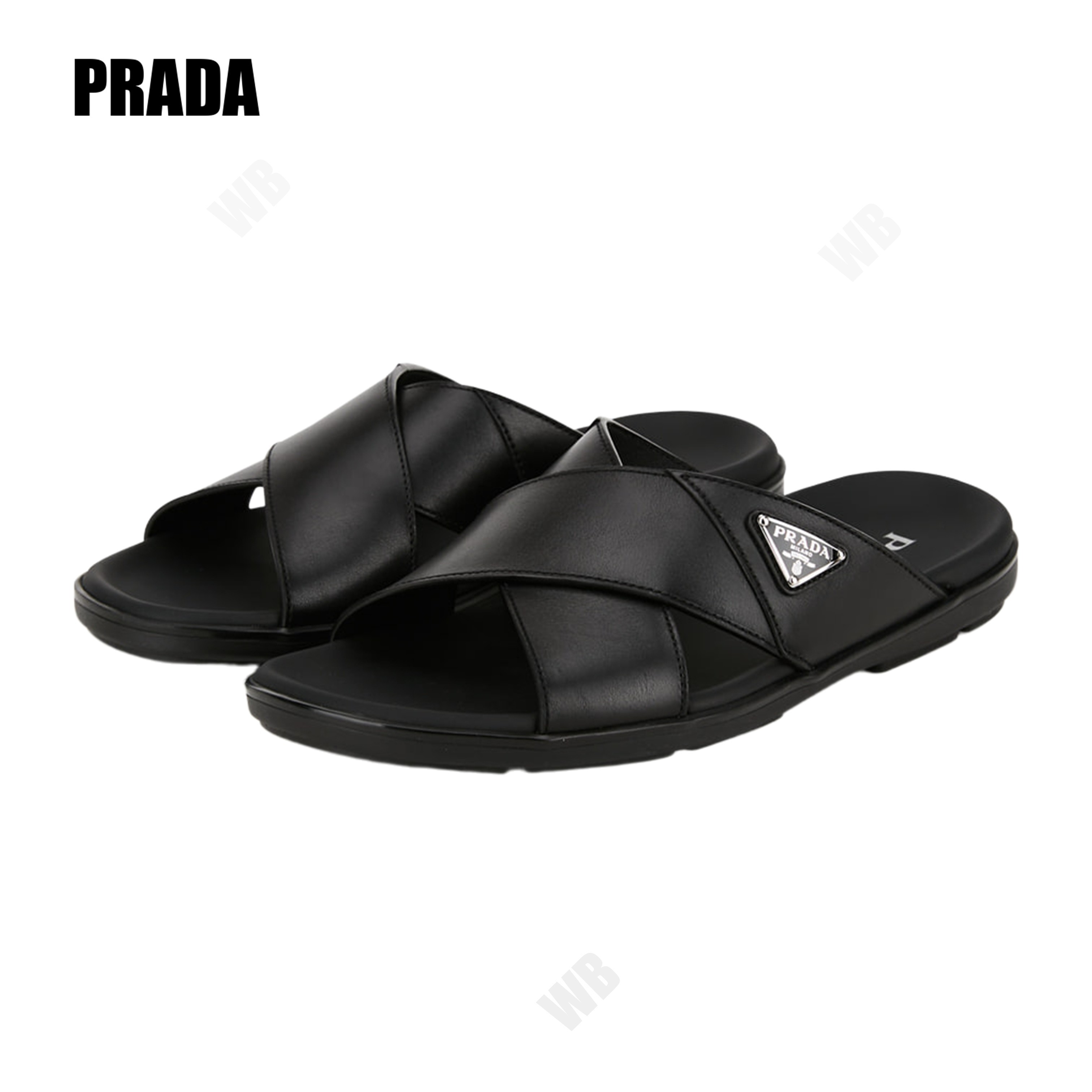 [PRADA] レザー クロス オーバー スライド サンダル ☆送料込☆