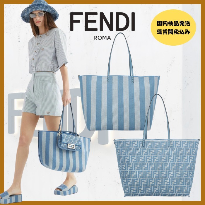 新着【Fendi】ロールストライプリバーシブルラージトートバッグ