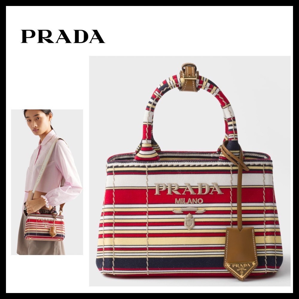 【PRADA】ストライプキャンバス ミニバッグ ハンドバック プラダ