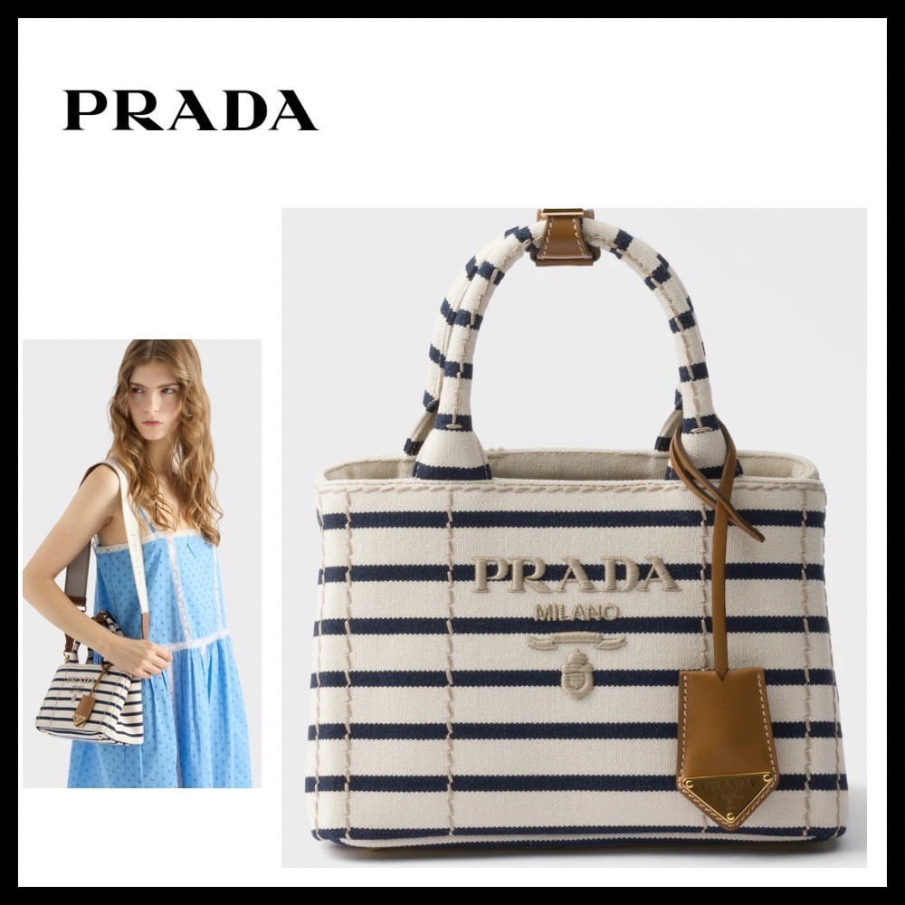 【PRADA】ストライプ コットンキャンバス ミニバッグ 2色展開