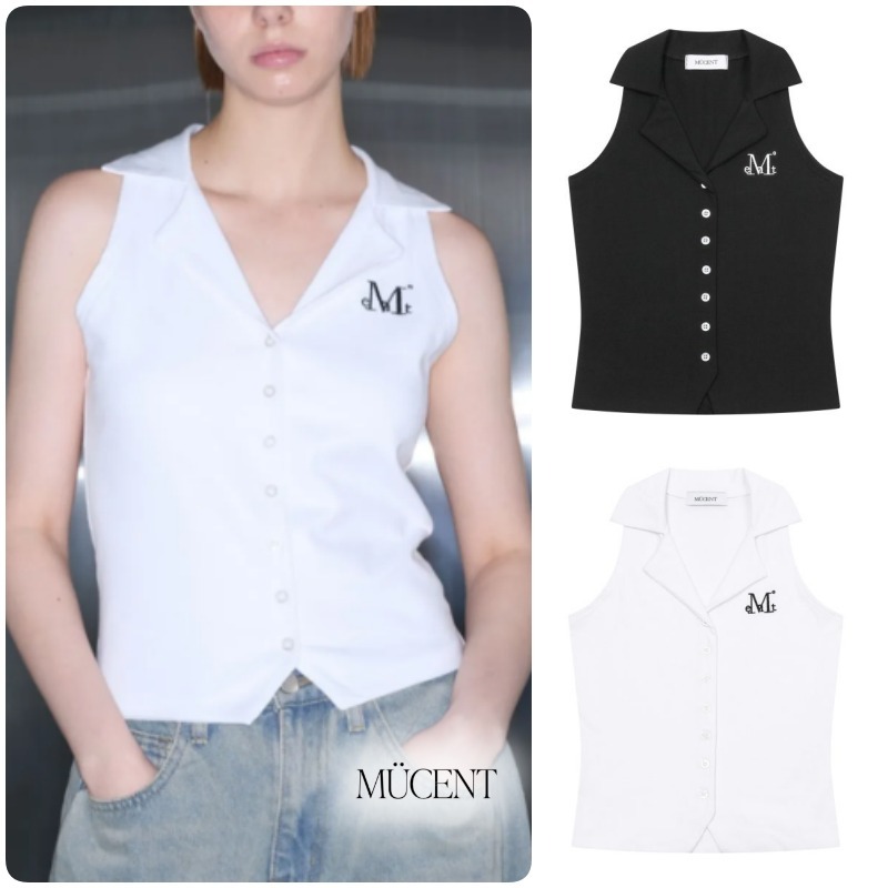【MUCENT】Abella Collar Button tank top★韓国人気★
