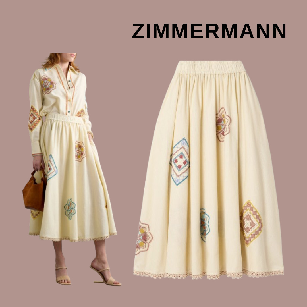 ZIMMERMANN コットン ミディ丈スカート【関税なし】