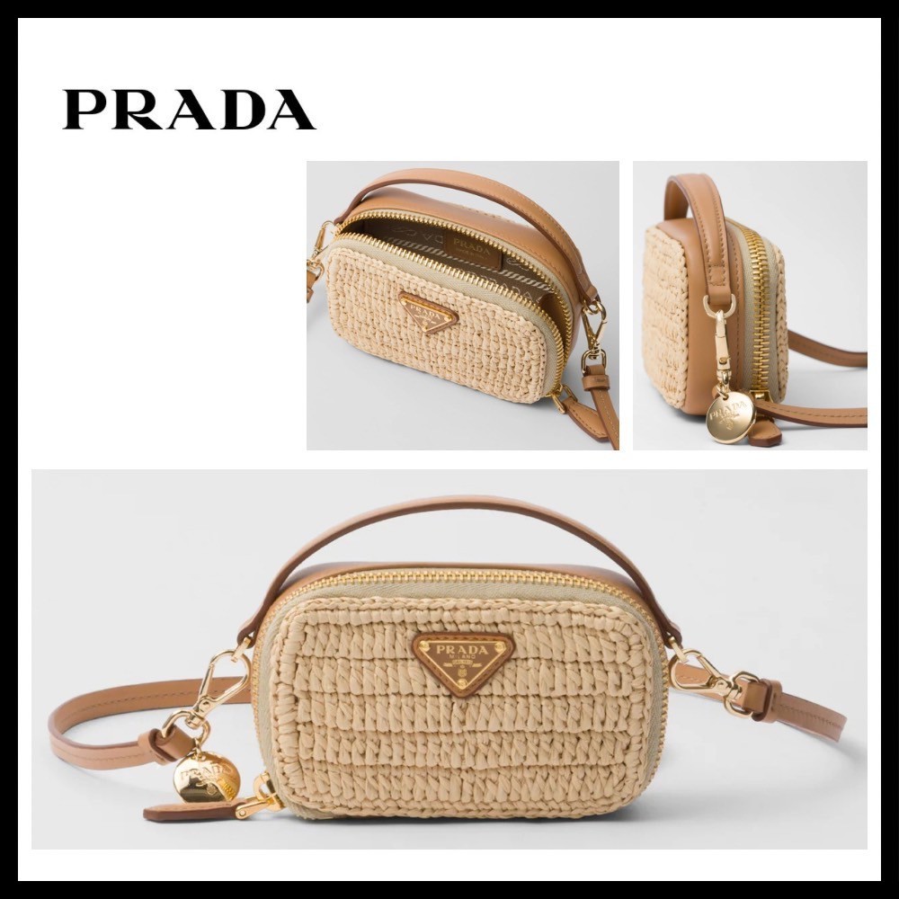 【PRADA】クロシェ ミニポーチ ヴィスコース×レザー ナチュラル