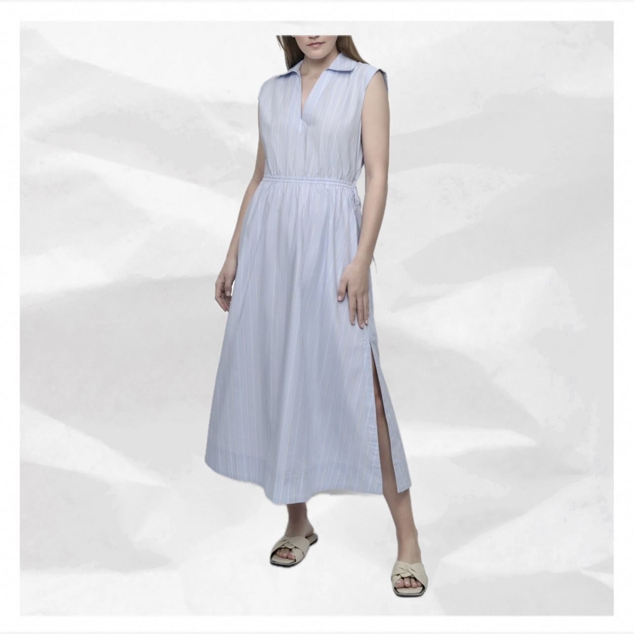 国内発送【DKNY】カットアウトピンストライプミディシャツドレス