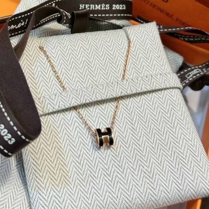 【HERMES】ポップHネックレス/ノワール/ゴールド金具