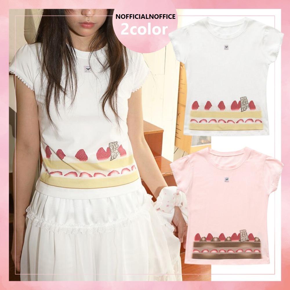 NOFFICIALNOFFICE★人気★BERRY WHITE CAKE SLICE LACE T-SHIRT