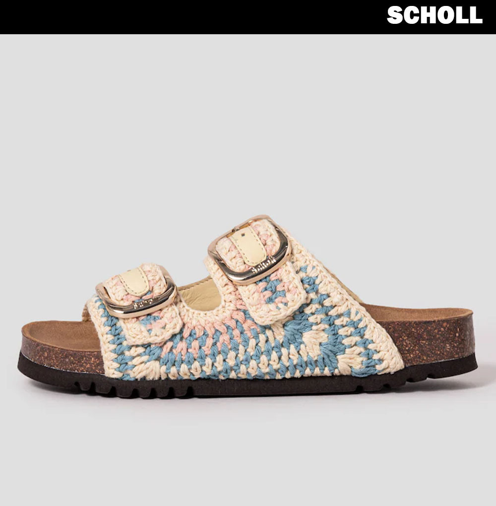 SCHOLL ● Cork Two Strap Crochet Sandals - Pink