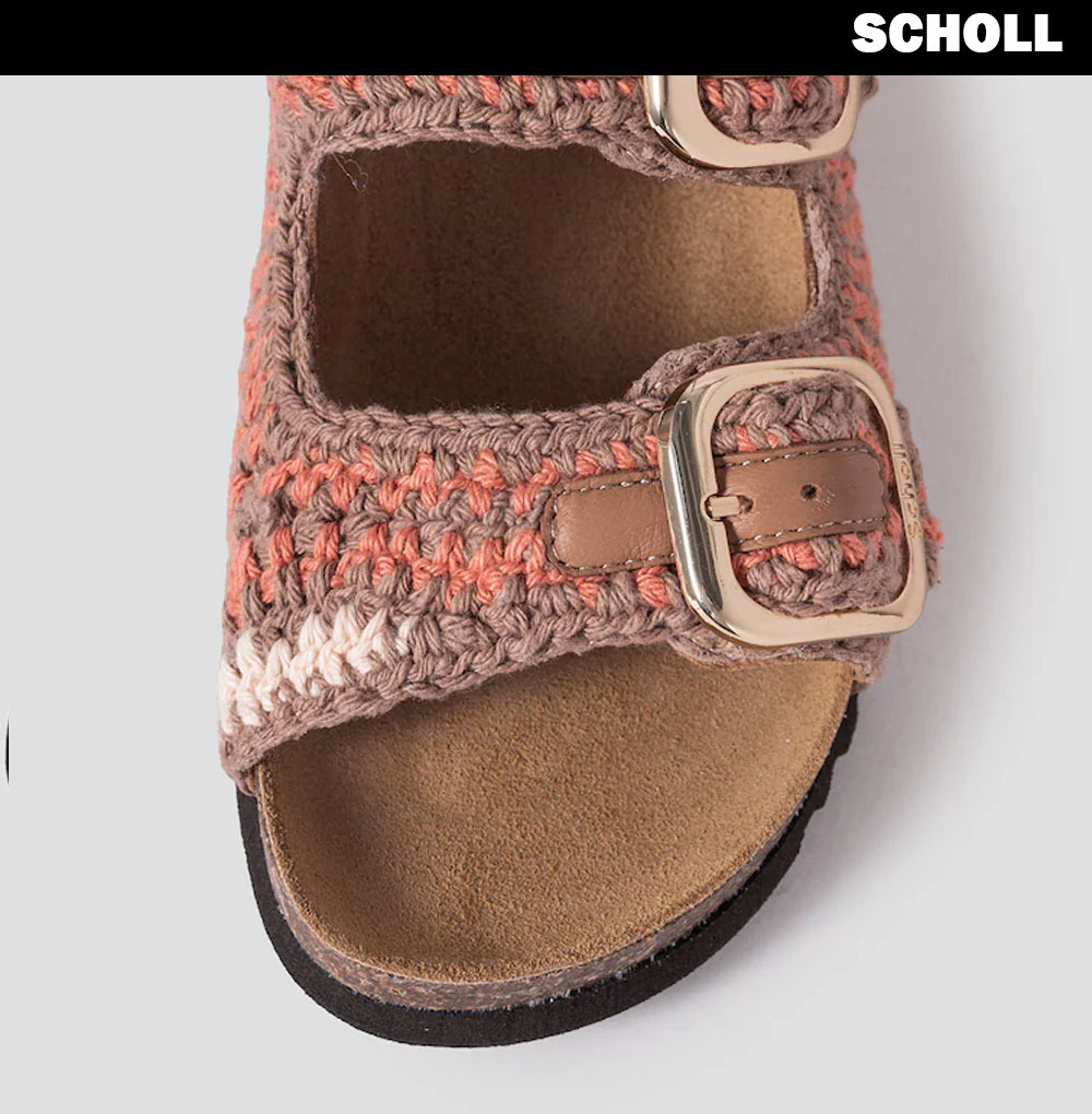 SCHOLL ● Cork Two Strap Crochet Sandals -Yellowish Brown