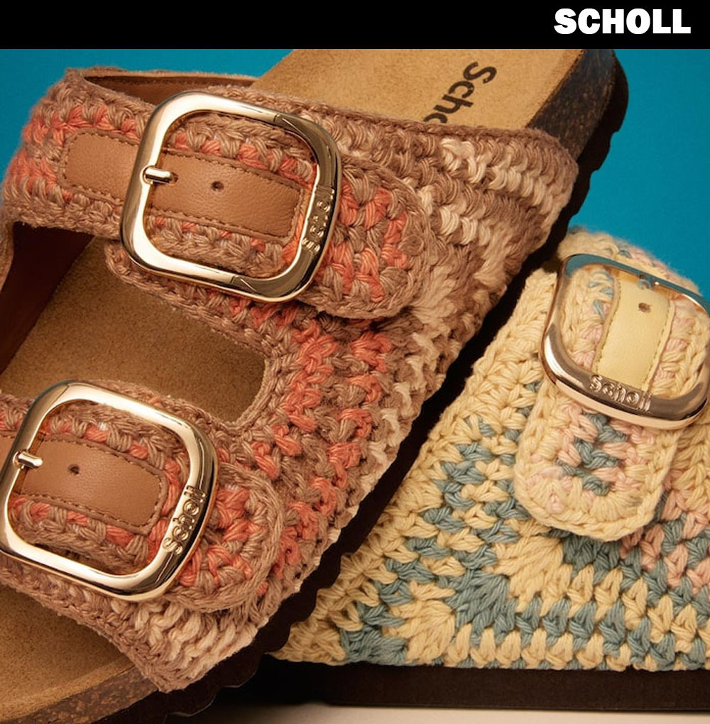 SCHOLL ● Cork Two Strap Crochet Sandals -Yellowish Brown