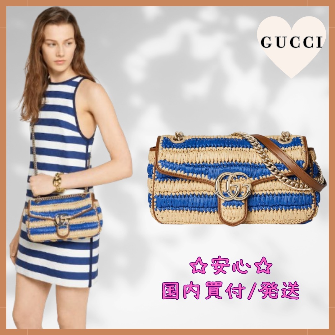 GUCCI☆〔GGマーモント〕ウーヴン ミディアム ショルダーバッグ